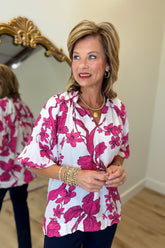 Umgee Fuchsia Blooms Blouse