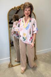 Umgee Contrast Trim Top Blush