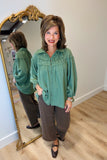 Umgee Raw Edge Trimmed Blouse Olive