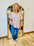 Ribbed V Neck Short Sleeve Top Tan