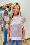 Shimmer On Flutter Sleeve Top Blush