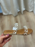 Two Band Slide Sandal with Pearl Details