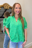 Floral Eyelet Blouse Kelly Green