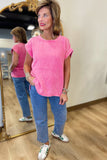 Going w Gauze Acid Washed Top Fuchsia