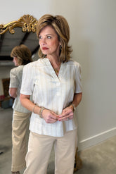 Charlie B Yarn Dye Strip Blouse Fog