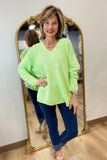 PBJ Horizontal Rib V Neck Pullover Lime
