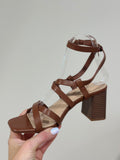 Roberta Ankle Strap Block Heel Shoe Camel