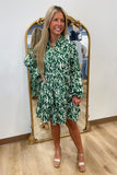 Umgee Irish Luck Shirt Dress Green Print