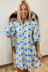 Flourishing Poppies Swing Dress Blue