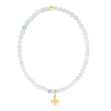 E Newton Classic Aquamarine 3mm Bracelet - Signature Cross Gold Charm