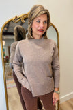Charlie B Crew Neck Sweater w Pocket Taupe