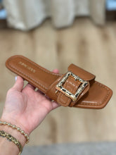 Kimberly Buckle Slide Flat Sandals Camel