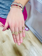 Rhinestone Puff Initial Ring Gold
