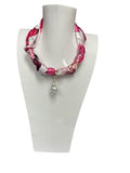 Scarf Charm Necklace Pink Pearl