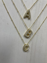 Rhinestone Studded Puff Initial Necklace Gold