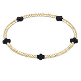 E Newton Signature Cross Small Gold Pattern 2mm Bead Bracelet Navy