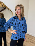 Umgee Floral Textured Top Slate Blue