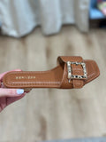 Kimberly Buckle Slide Flat Sandals Camel