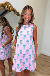 Periwinkle Blooms Round Neck Dress Pink