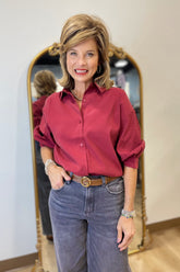 Maroon Moon Puff Sleeve Blouse