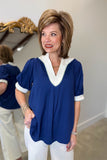 Umgee Bold Short Sleeve Blouse Navy