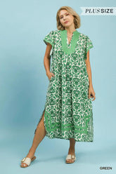 Umgee Abstract Paisley Dress Green