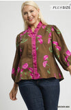 Umgee Big Flower Blouse Brown