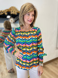 APNY Pullover w Smocked Cuff Navy Multi