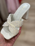 Tiara Block Heel White w Pearls