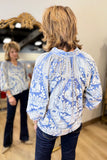 Umgee Velvet Paisley Blouse Steel Blue
