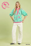 Umgee Mint Mix Print Blouse Cream