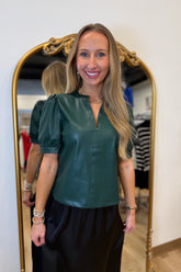 Another Love Kalia Vegan Leather Top Rain Forest