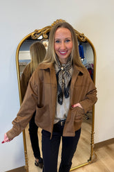 Charlie B Short Faux Suede Jacket -truffle