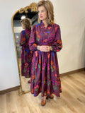 Umgee Mix Print Midi Dress Burgundy