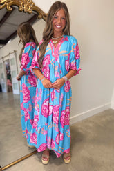 Umgee Flower Power Dress Blue