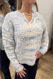 Charlie B Notched Neck Sweater Blue