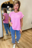 Going w Gauze Acid Washed Top Pink