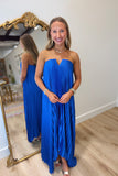 Seraphina Strapless Satin Dress Royal