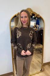 Charlie B Embroidered Sweater Brown