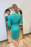 APNY Vegan Suede Belted Dress Emerald