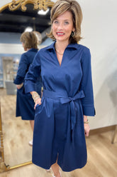 Foxcroft Agnes Stretch Matte Sateen Dress Navy