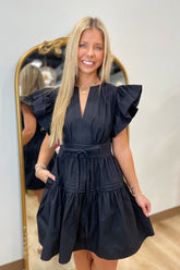 Graceful Breeze Peplum Poplin Mini Dress Black