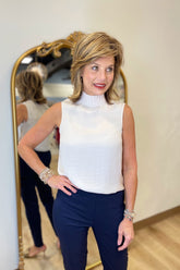 Renuar Sleeveless Mock Neck Blouse Oyster