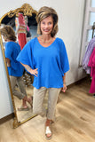 Kacy Kimono Sleeve V Neck Textured Top Blue