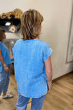 Going w Gauze Acid Washed Top Blue