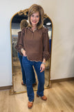 Umgee Ruffle Shoulder Blouse Brown