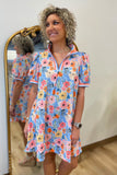 Umgee Flower Print Dress Pink/Blue