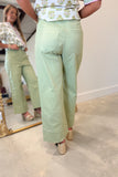 Lottie Wide Leg Pintuck Seam Pant Sage
