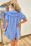 Umgee Embroidered Babydoll Dress Blue