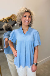 Umgee Textured Blouse Misty Blue